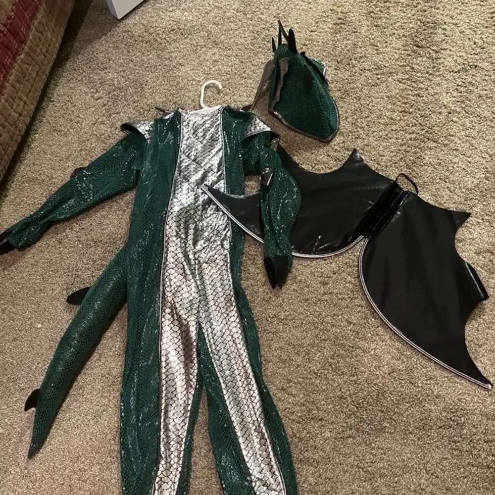 Green and Silver Dragon Costume for Kids size 5-6